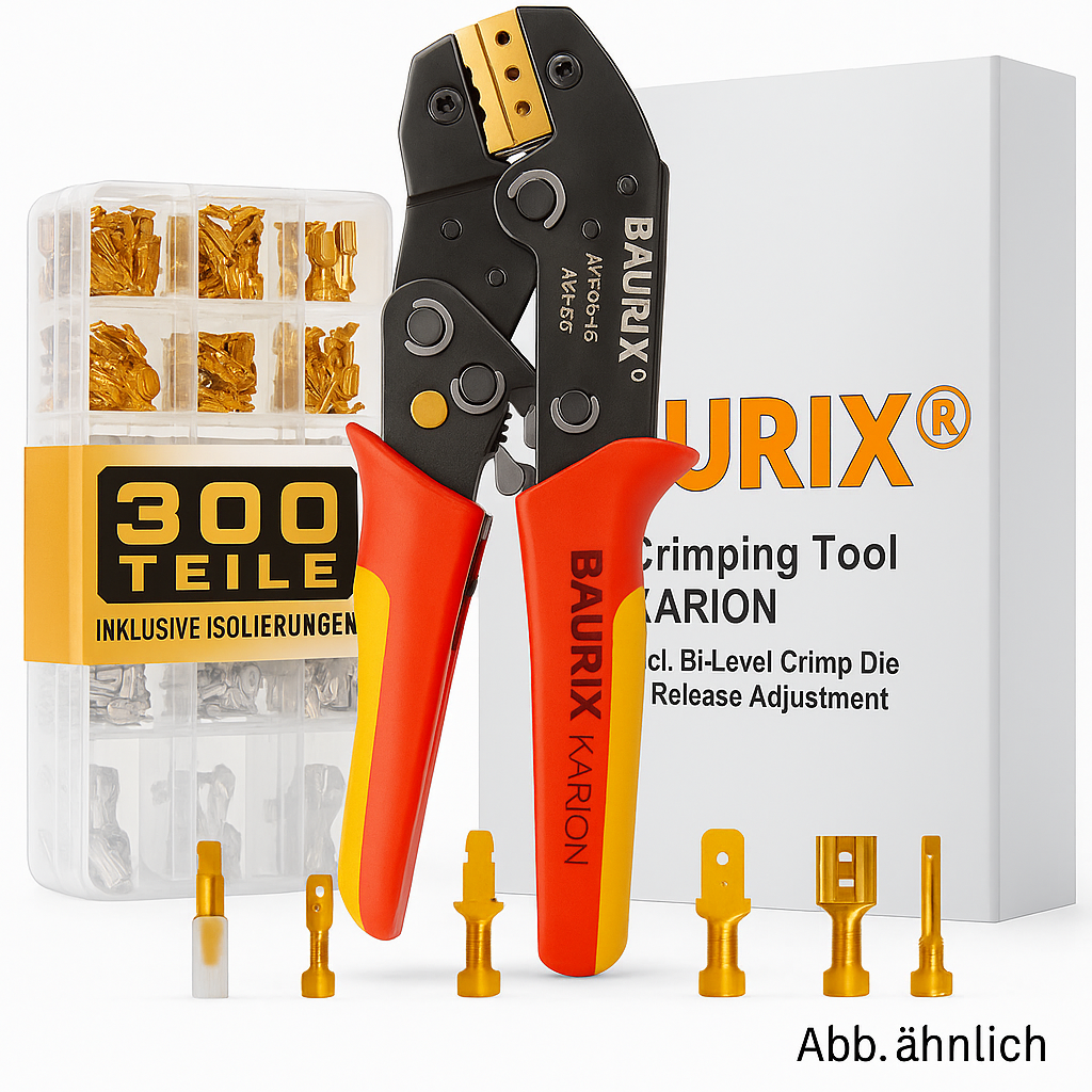 BAURIX® Crimpzange inkl. 300 Stück Flachsteckhülsen Set