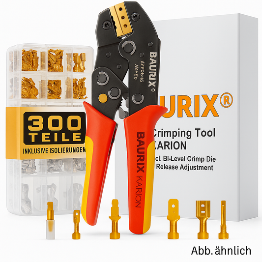BAURIX® Crimpzange inkl. 300 Stück Flachsteckhülsen Set